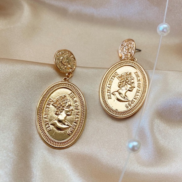 Lagom Studio Jewelry - Golden Queen Coins Drop Statement Earrings